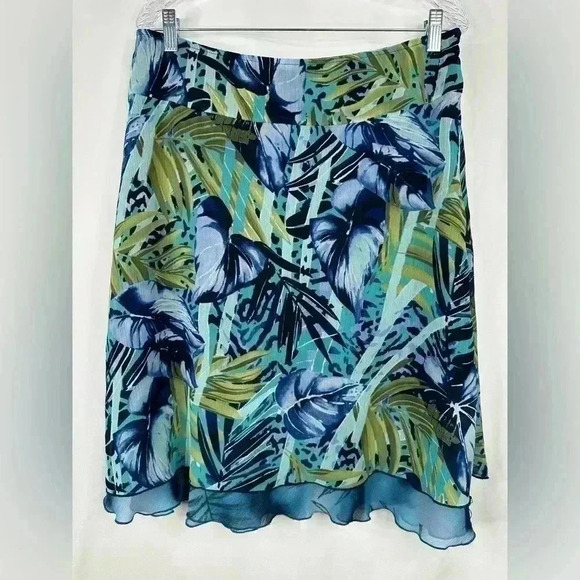 R.Q.T. Fit & Flare Tropical Print Polyester Midi Skirt Size Zip Size L - Picture 1 of 8